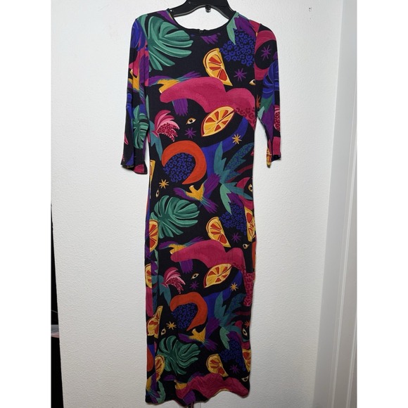 FARM RIO Mystic Jungle Midi Knit Dress Size L Artsy Bohemian - Picture 3 of 12